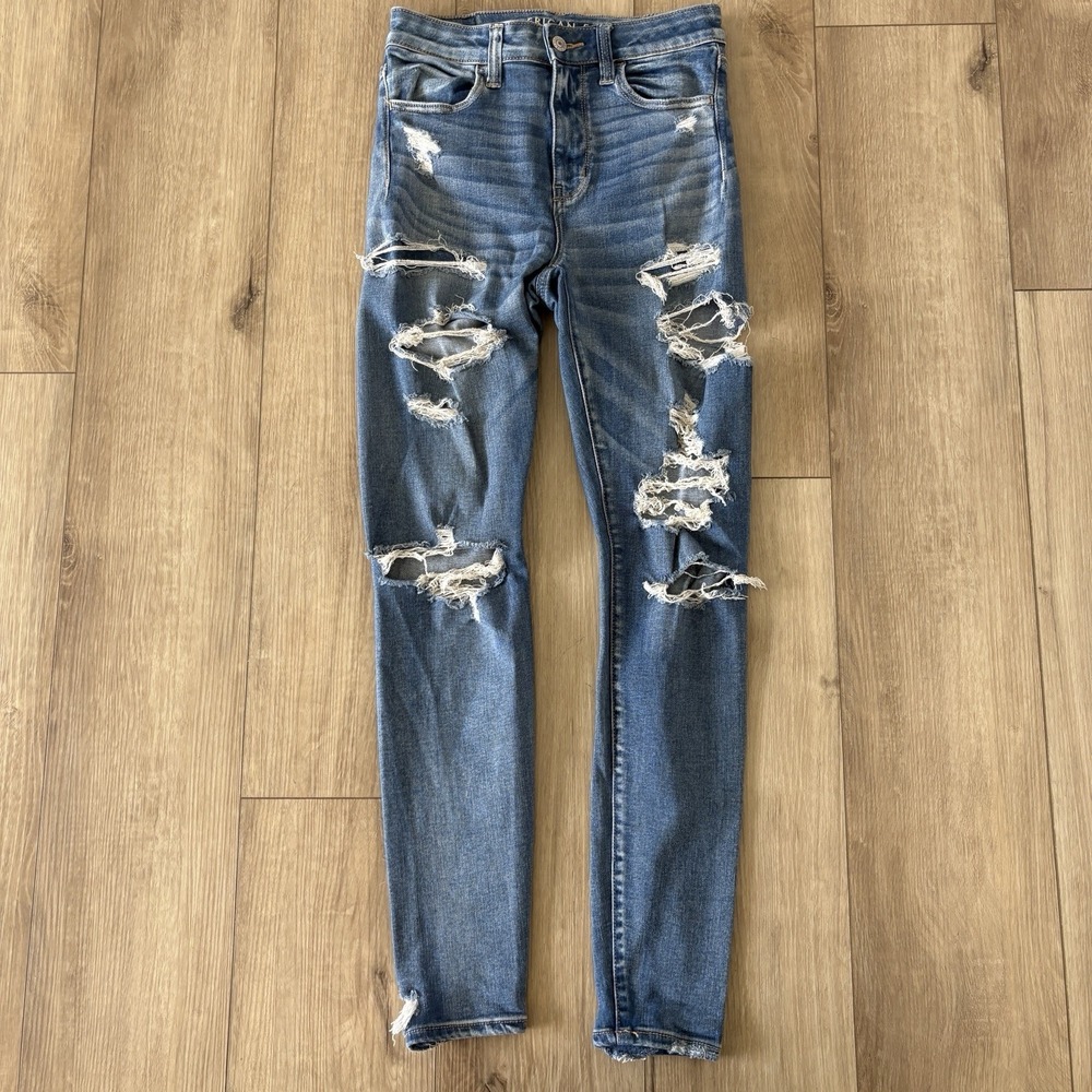 American Eagle Women's Super High-Rise Jegging Jean Stretch Distressed‎ Preppy 4